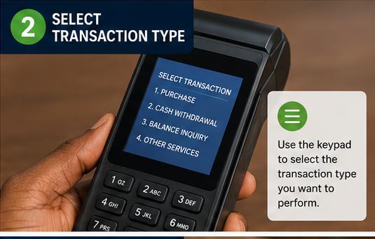Inserting customer debit card to demonstrate how to operate a POS machine