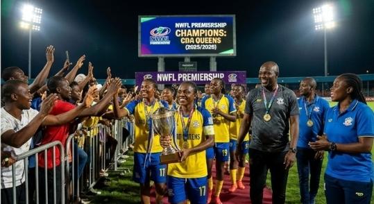 Edo Queens NWFL Champions celebrating their historic trophy presentation win