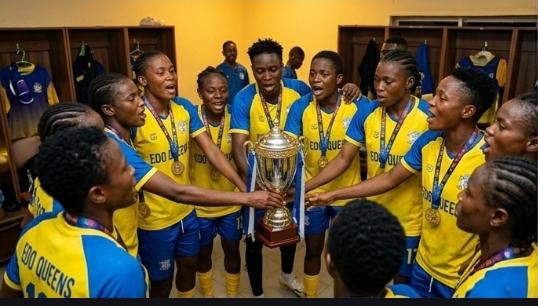 Edo Queens NWFL Champions defending resolutely on the pitch during the super six finals