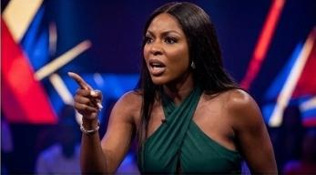 Dede pointing her finger aggressively while defending herself at the BBNaija Season 10 Reunion